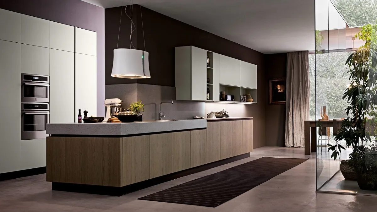 Cucina Moderna Aura 01 in rovere e laccato di Mobilegno