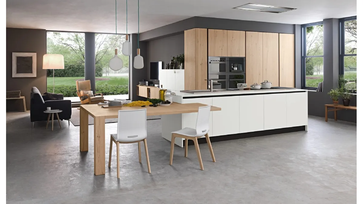 Cucina Moderna in laccato e rovere con isola Aura 03 di Mobilegno