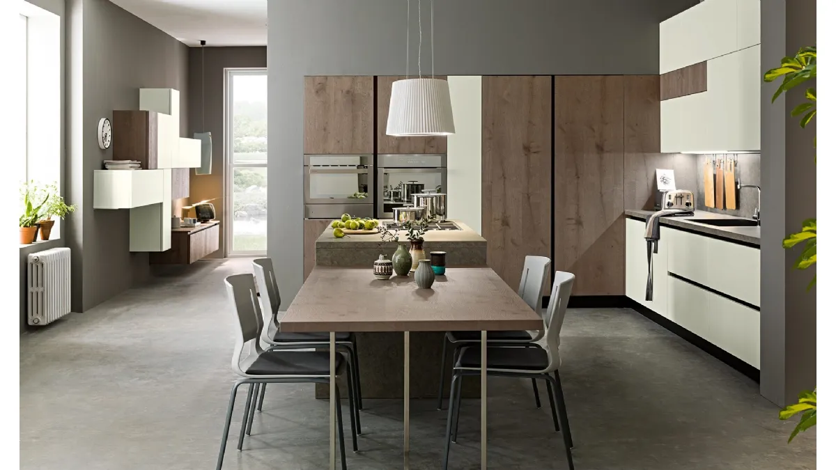 Cucina Moderna in laccato e rovere con isola Aura 05 di Mobilegno