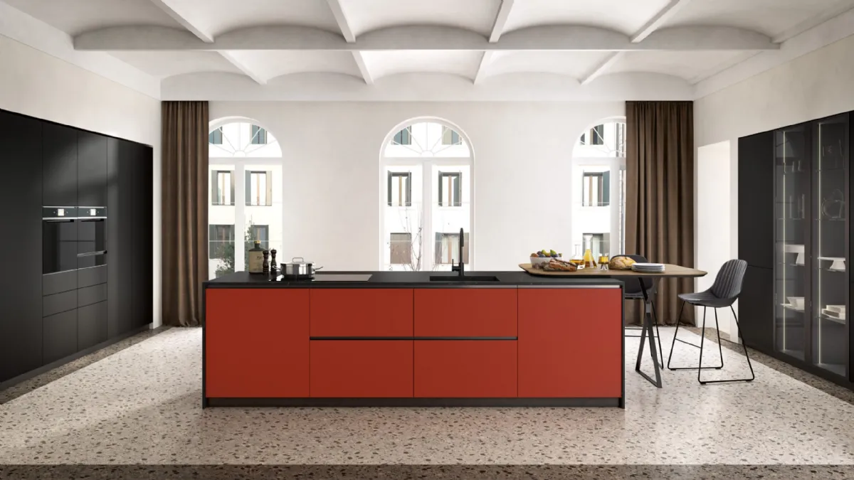 Cucina Moderna con isola Infinity 01 in laccato di Mobilegno