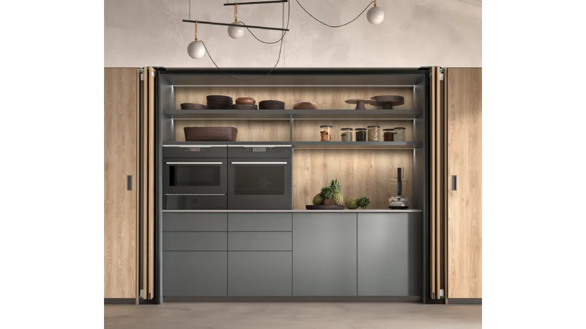 Cucina Moderna con isola Infinity 03 in laccato e rovere di Mobilegno