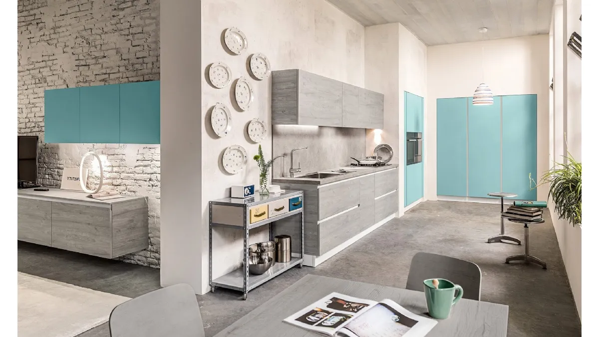 Cucina Moderna lineare Mia 11 in laminato effetto legno e laccato opaco di Mobilegno