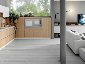 Cucina Moderna angolare in rovere naturale e rovere laccato Aura 02 di Mobilegno