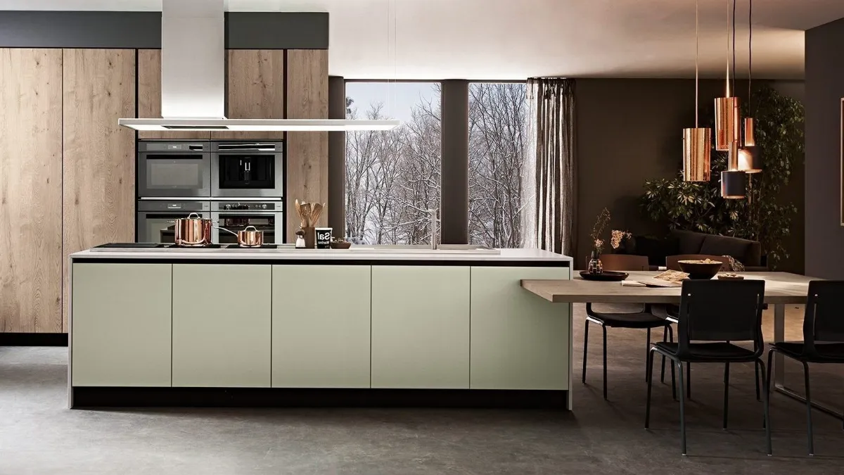 Cucina Moderna in laccato e rovere con isola Aura 06 di Mobilegno