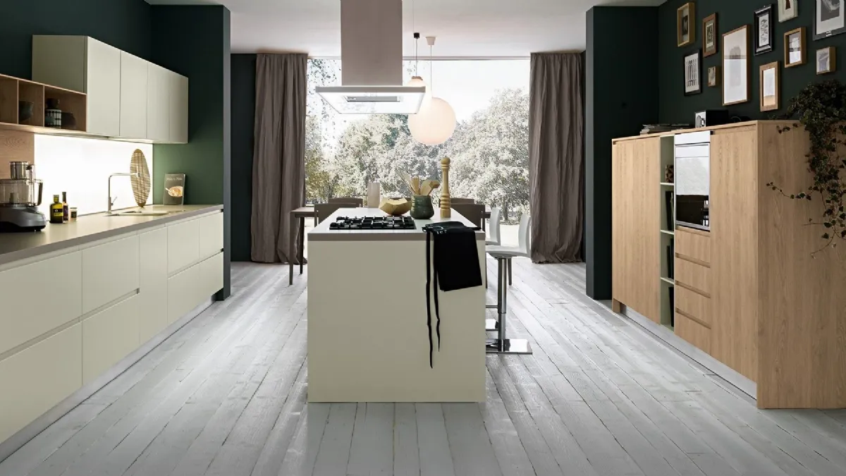 Cucina Moderna in laccato opaco con isola Vera 01 di Mobilegno