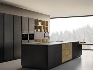 Cucina Moderna elegante con isola centrale New Time Gola in rovere vulcano e rovere natura di Mirandola