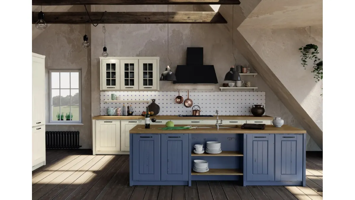 Cucina Shabby Chic in legno laccato con isola Fiordo 02 di Fratelli Mirandola